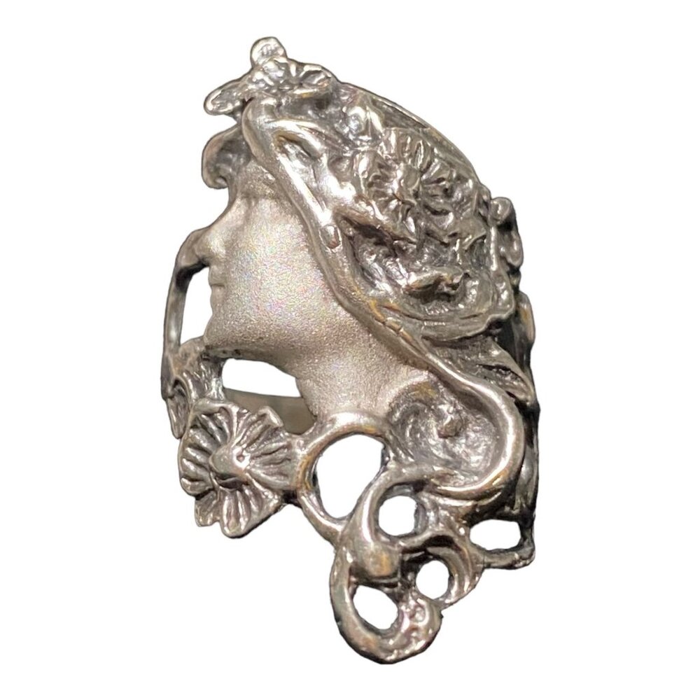 Ring Size 5 Victorian Silhouette Art Nouveau Woman Sterling Silver Stamped 925 V